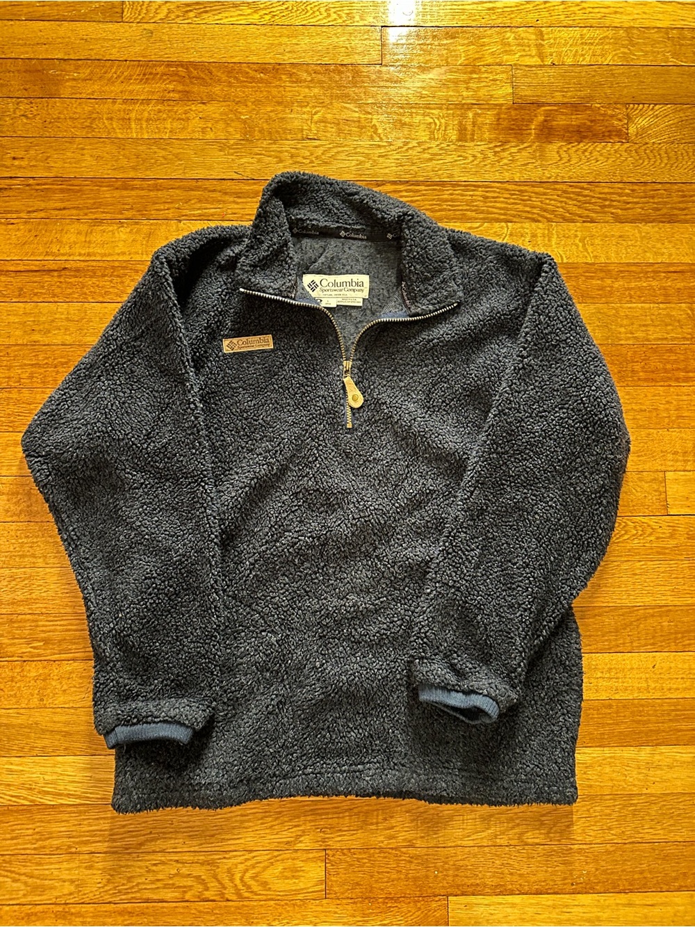 Vintage Columbia Sherpa Fleece Jacket Unisex Large Blue 1/4 Zip Pullover USA